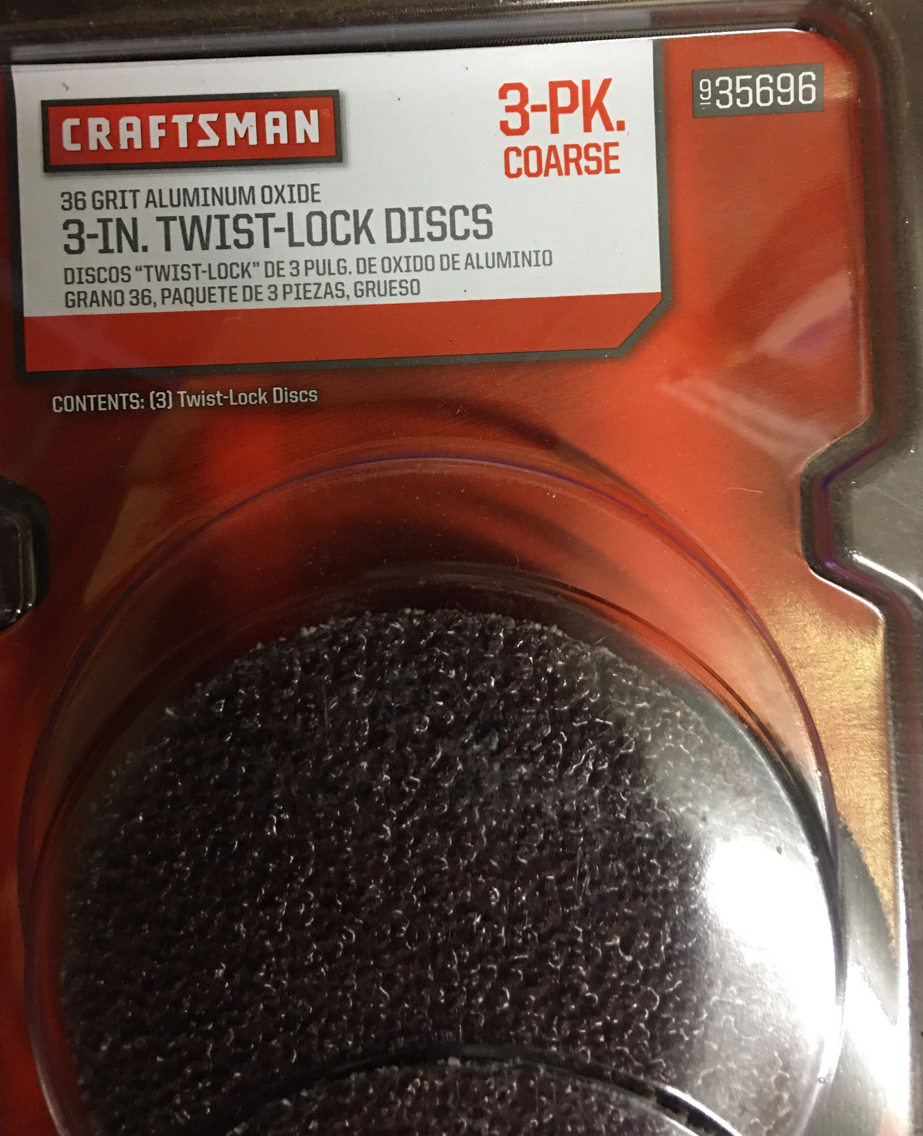 Craftsman 3″ Twist-Lock Discs 36 Grit Alum Oxide 3-pk. COARSE #35696