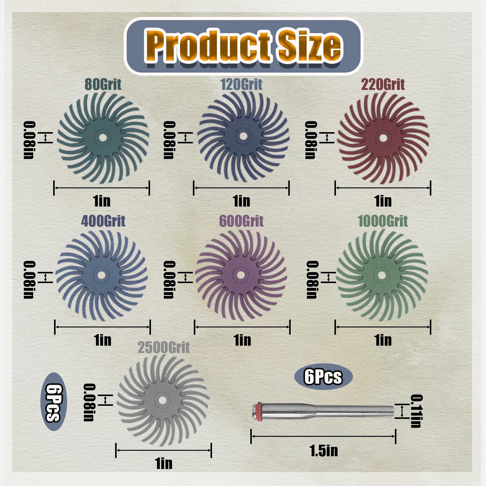42 Pcs 1 Inch Radial Bristle Discs Kit with 3mm Shank, 80 to 2500 Grit