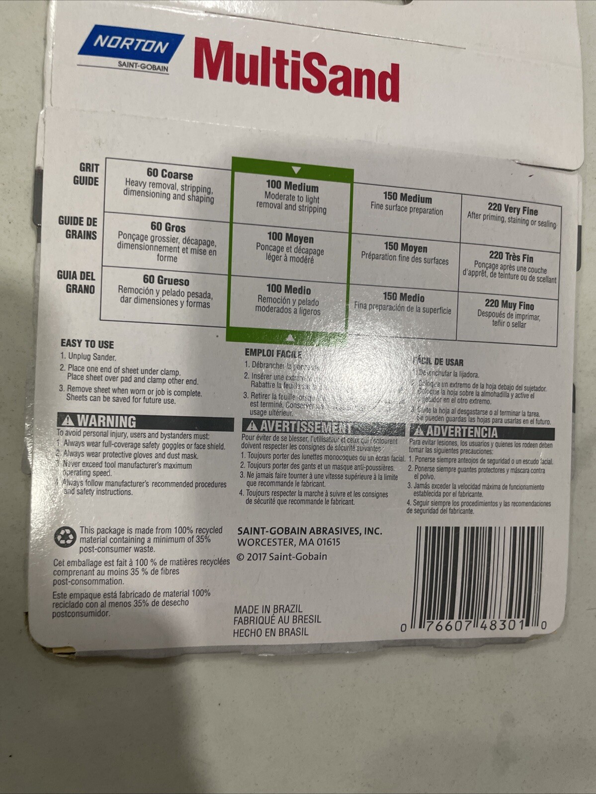 2 Pack Norton 07660748301 Multisand Sheet 4-1/2″x5-1/2″ 100 Grit Sandpaper