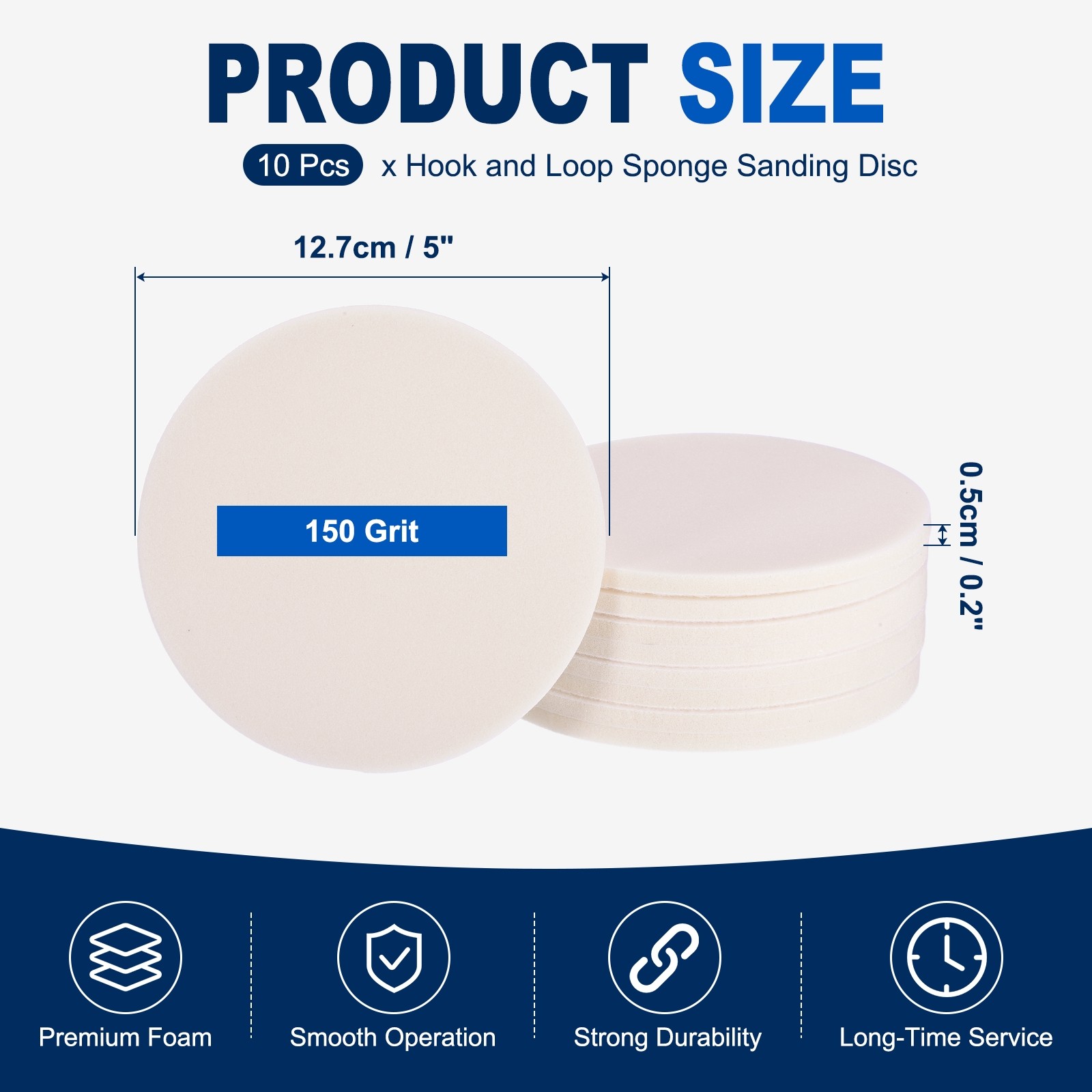 10 Pcs 150 Grit 5 Inch Hook and Loop Sponge Sanding Disc for Sander, White