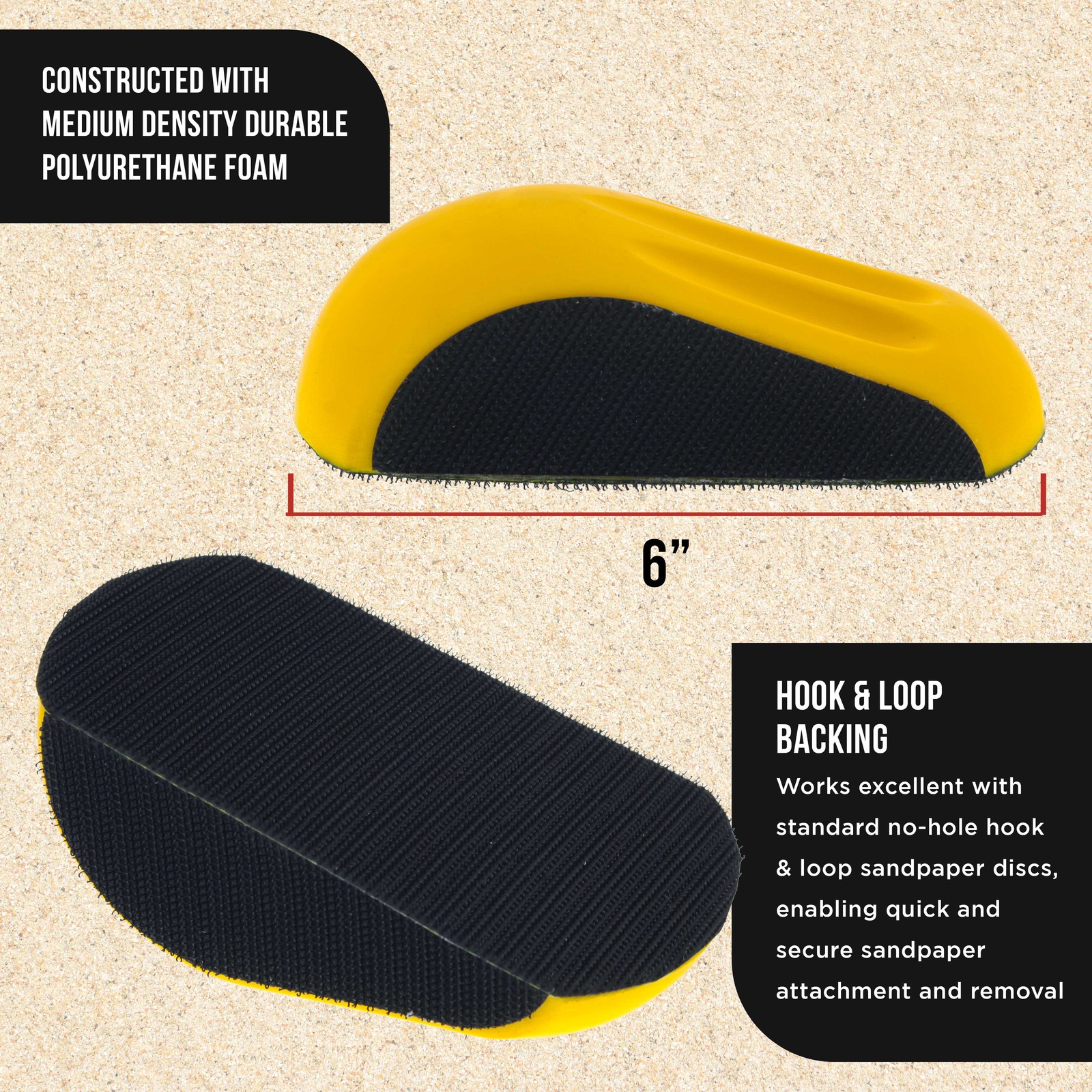 2ea 6″ Mouse-Shaped Hand Sanding Block Pads for Hook & Loop and PSA 6″ DA Discs