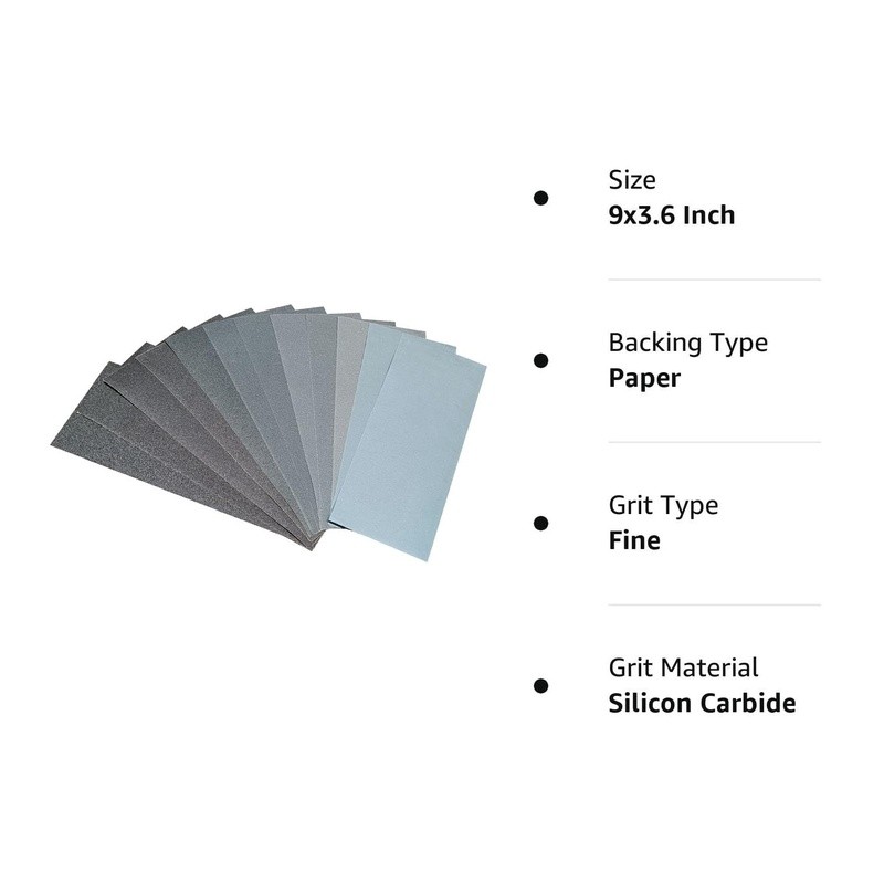 12PCS Sandpaper Assortment 120 150 180 240 320 400 600 800 1000 Grit Wet Dry New