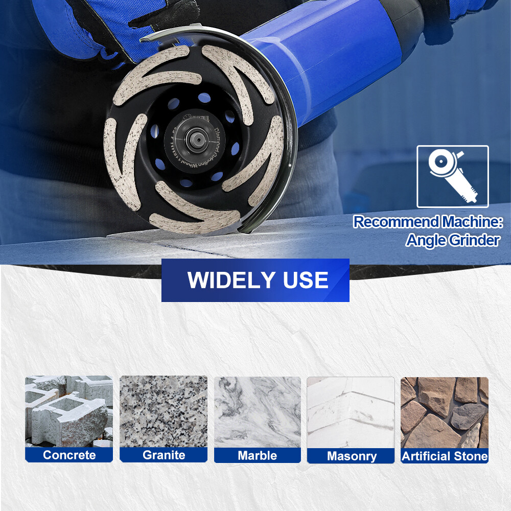 Segment Cup Wheel Diamond Concrete Epoxy Marble Grinding Angle Grinder 4.5”