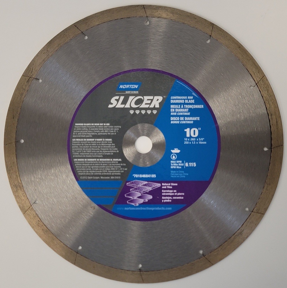 Norton 10″ Slicer Continuous Rim Diamond Blade – 10x.060×5/8″ (250×1.5/16mm)