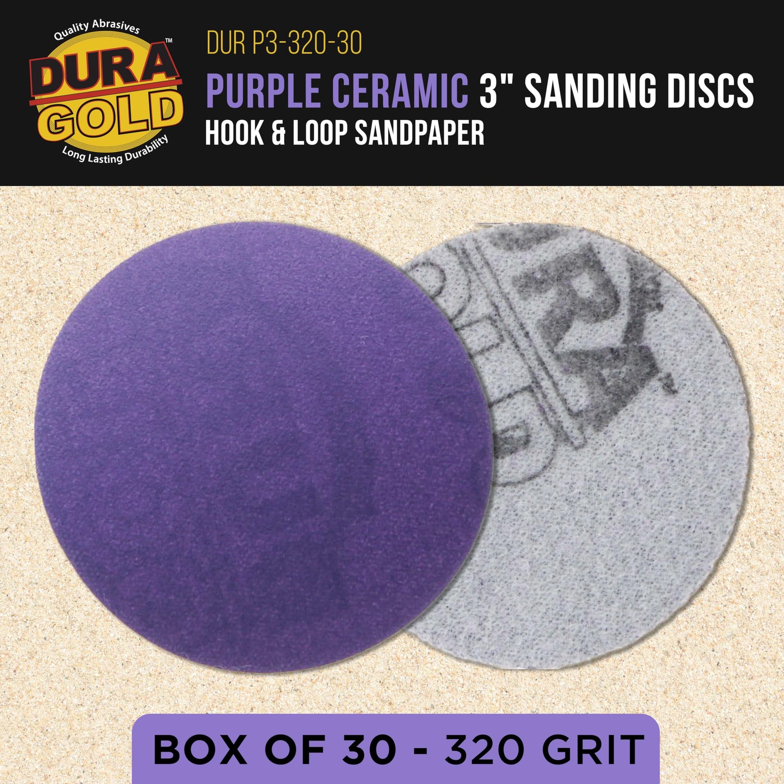 Premium 320 Grit 3″ Purple Film Ceramic Sanding Discs, Box of 30 – Hook & Loo…