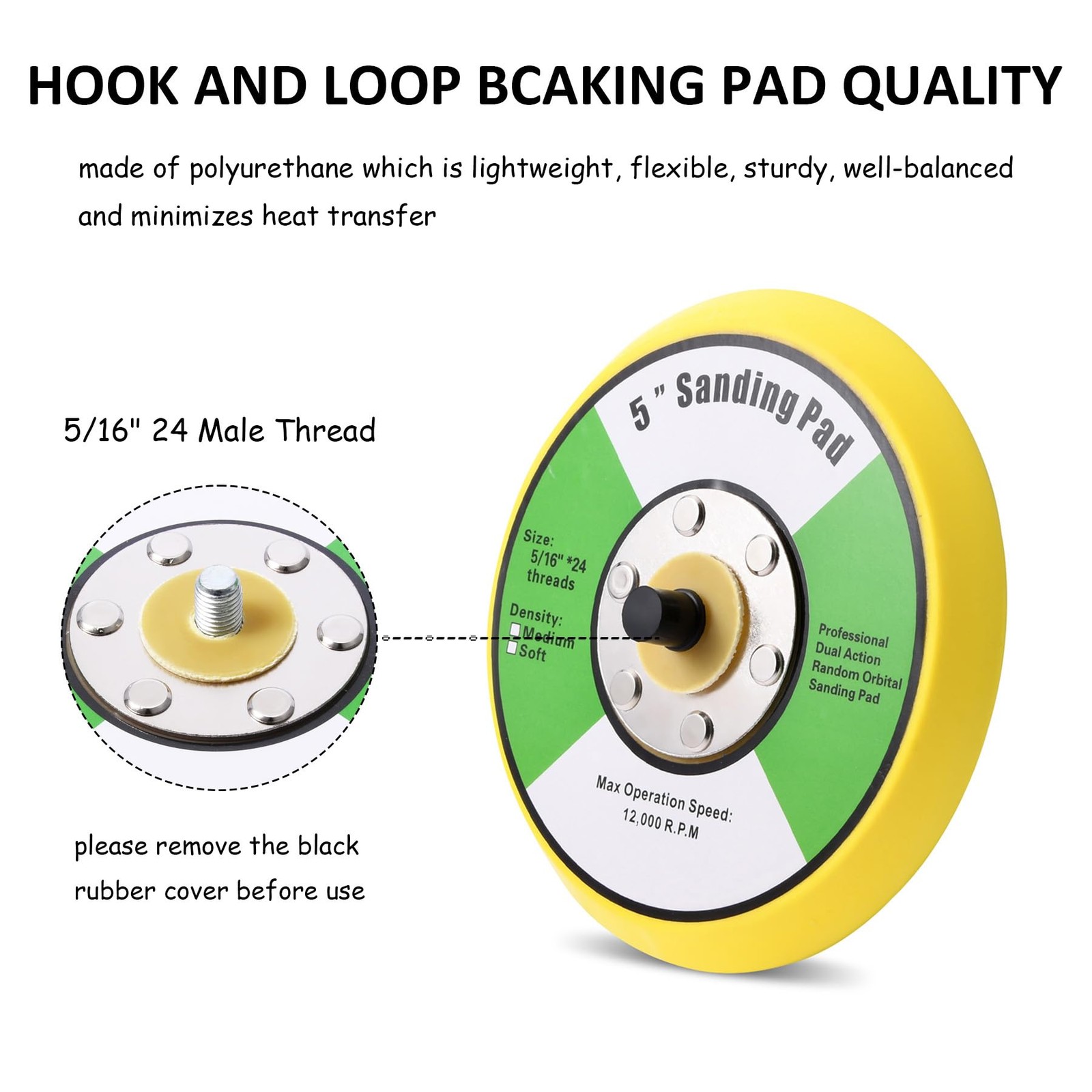 SHININGEYES 1Pcs 5in Hook and Loop Flexible Backing Pad, 5″ 5 inches, Yellow