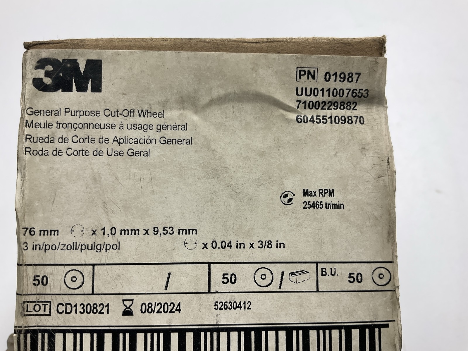 50 Discs – 3M 01987 General Purpose Cut Off Wheels 3″ X 0.04 In X 3/8″