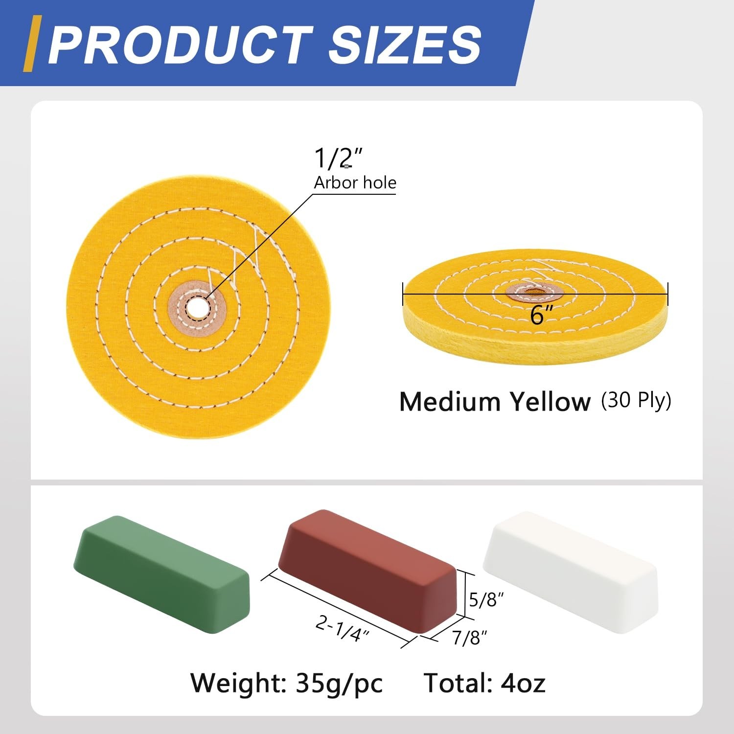 6 Inch Buffing Polishing Wheels Kit with Compounds for Metal Wood Grinding