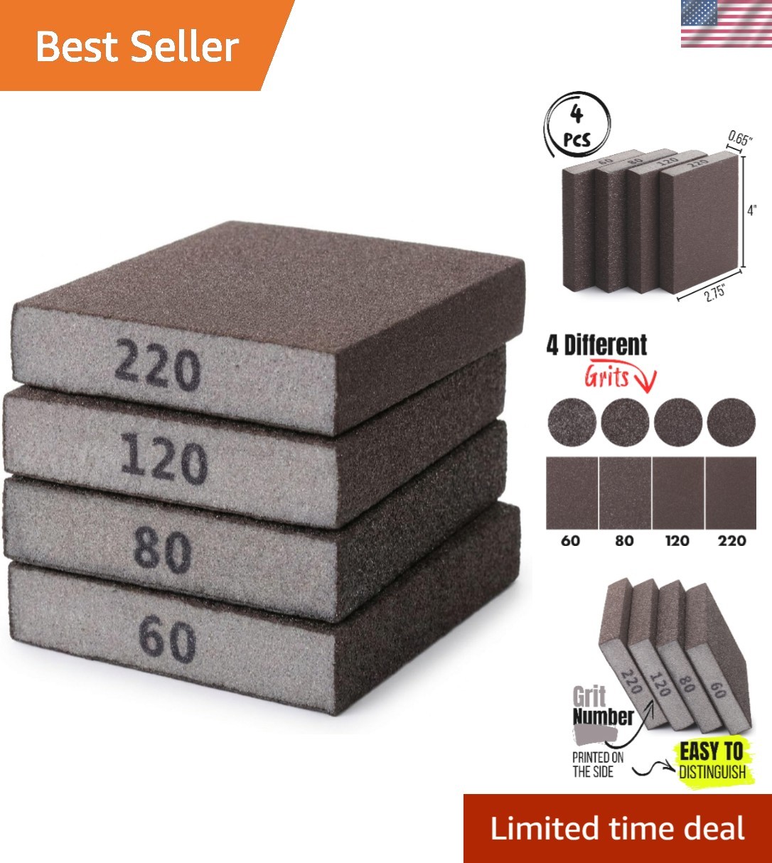 High-Density Sanding Sponges, 4-Pack for Wood, Metal, and Drywall Perfection