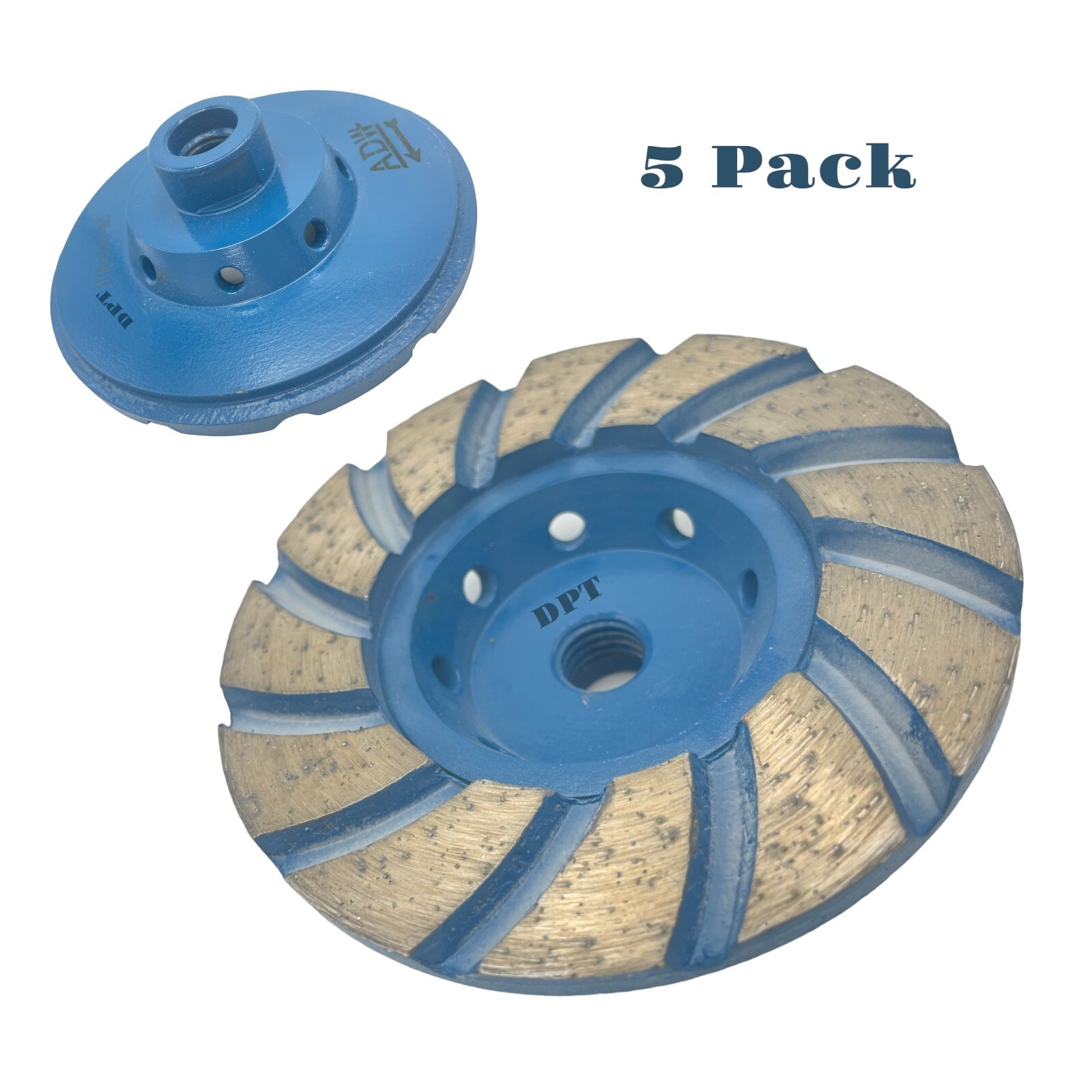 5 Pack 4″ Turbo Diamond Cup Wheels Grinding Concrete and Masonry 5/8″-11 Thread