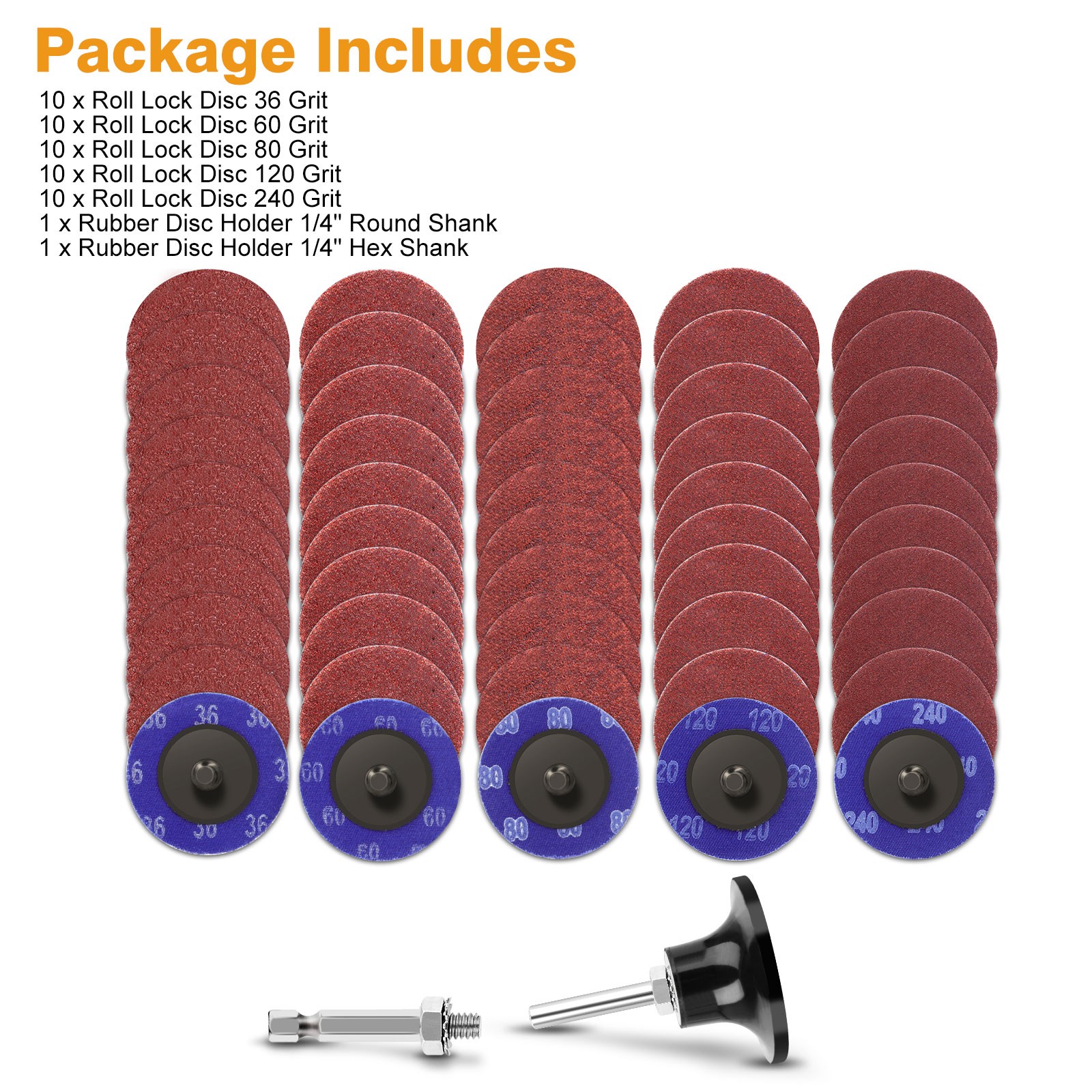 52pcs x 2″ Roll Lock Die Grinder Quick Change Sanding Disc 36 60 80 120 240 Grit