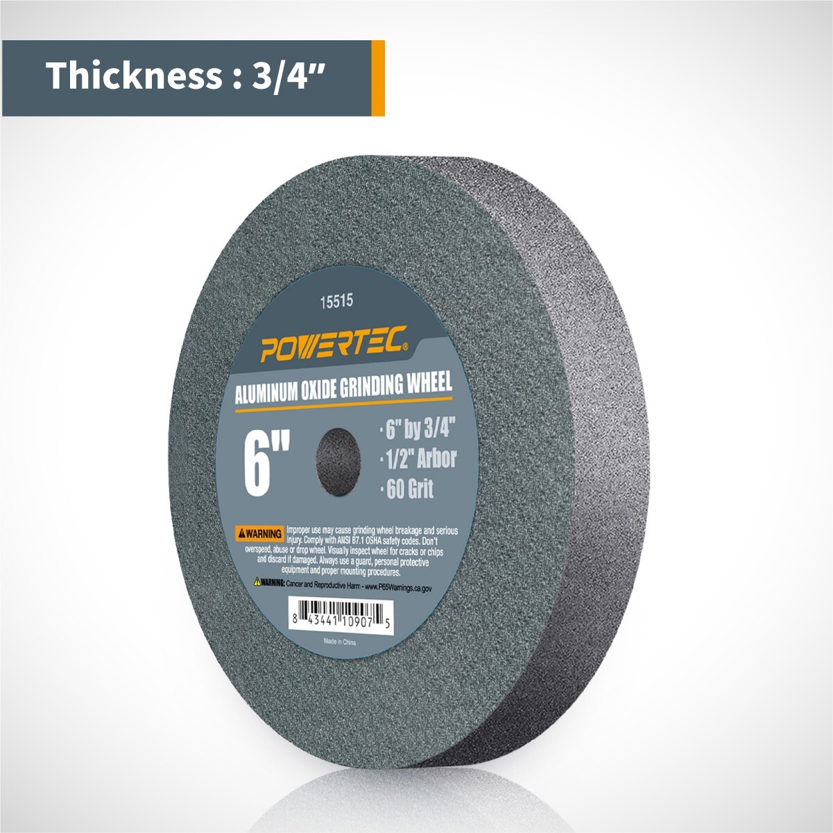 POWERTEC 15515 1/2 Arbor 60 Grit Grinding Wheel, 6 by 3/4