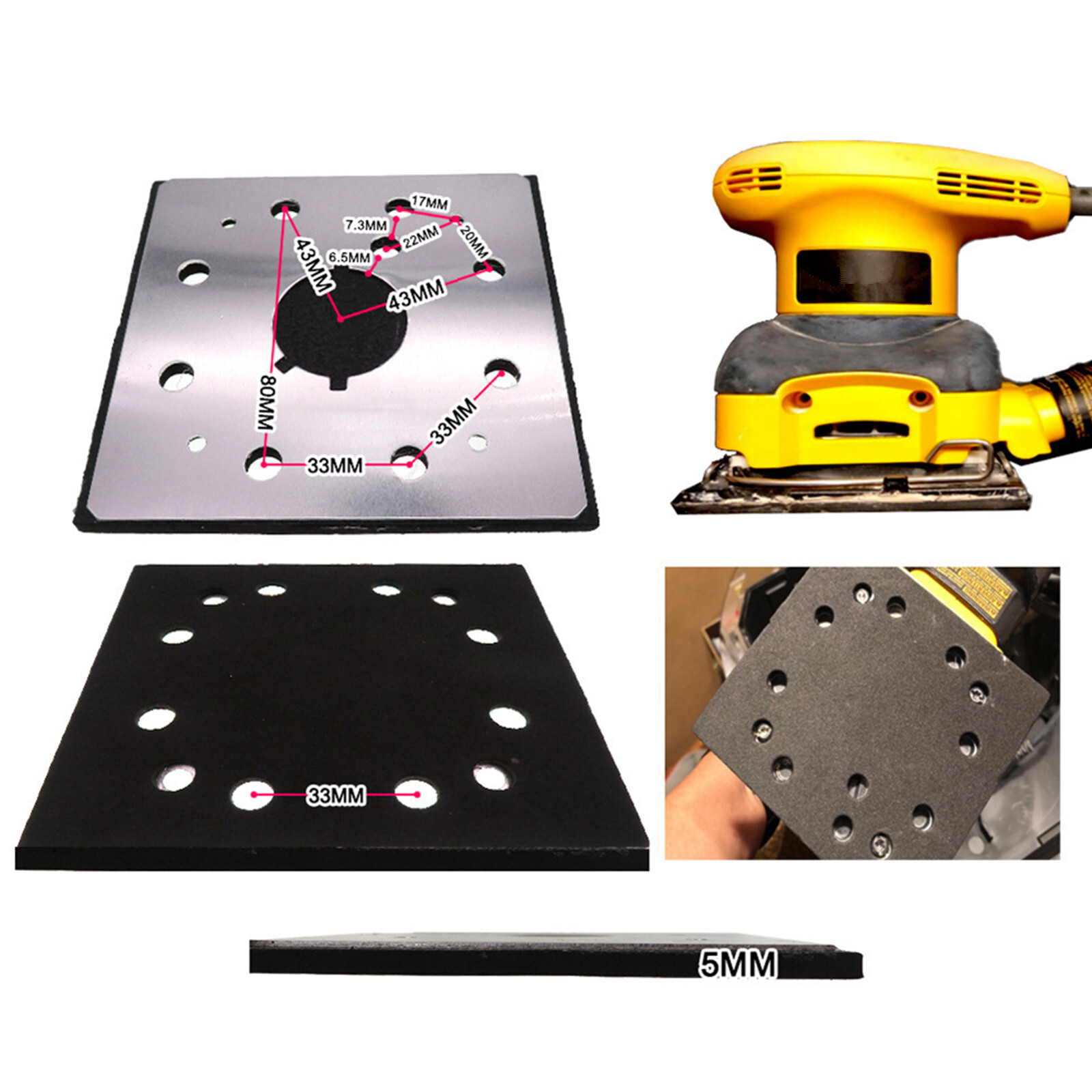 For Dewalt DW411 BD5000 2PCS 1/4″ Square 10 Holes Sander Pad and Backing Plate