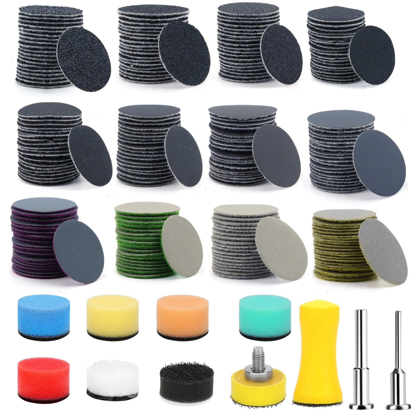 250Pcs 1 inch Sanding Discs 60-10000 Grit for Drill Wet Dry Hook Loop Sandpaper