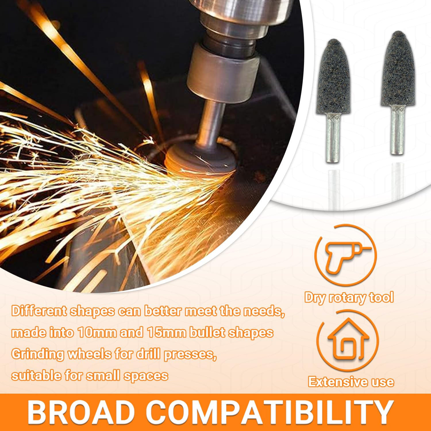8 Pcs 16 mm Cone Shape Grinding Stone Deburring Ferrous Metals