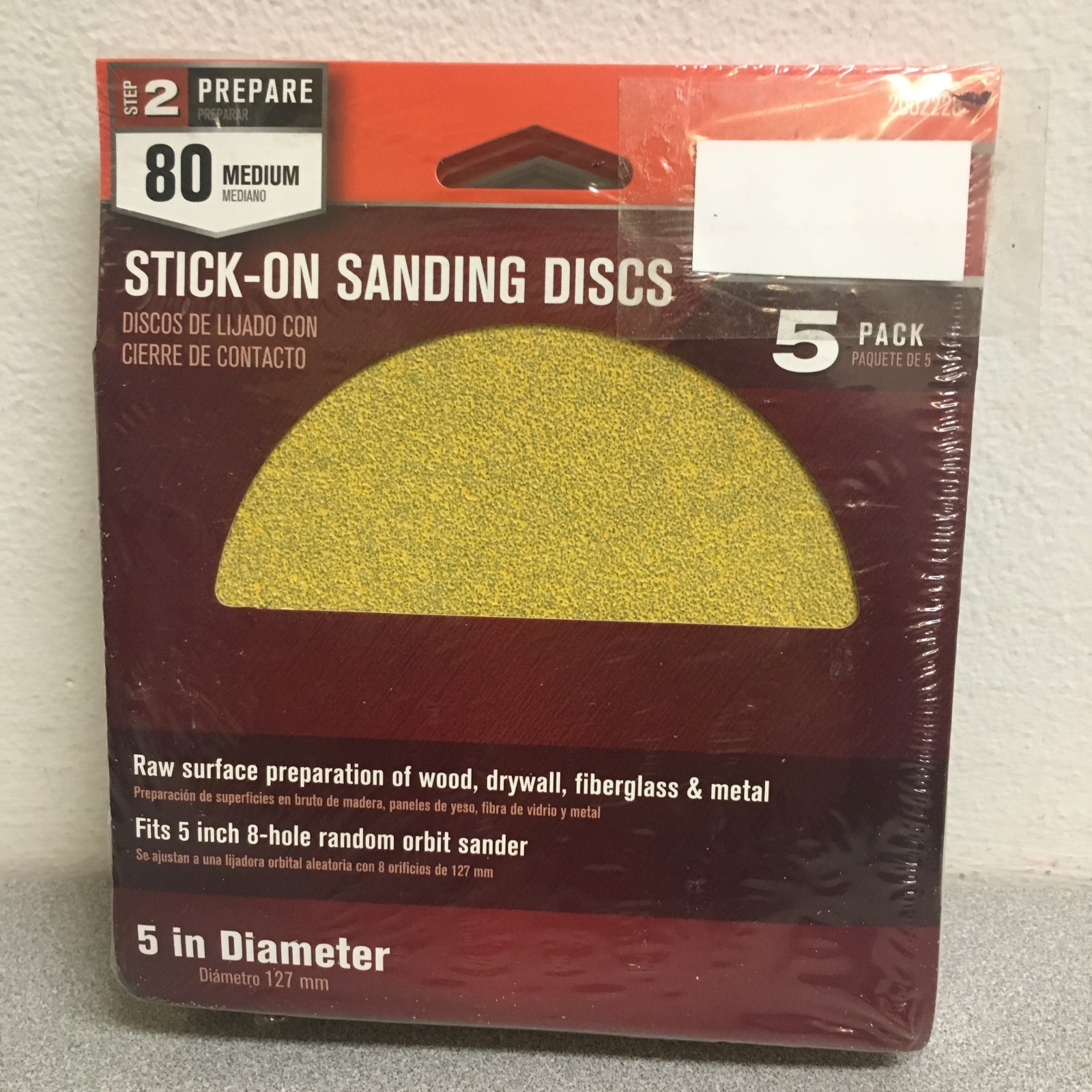 5 PACK -5 in. Aluminum Oxide Adhesive Sanding Disc 80 Grit Med of 5 discs(25)