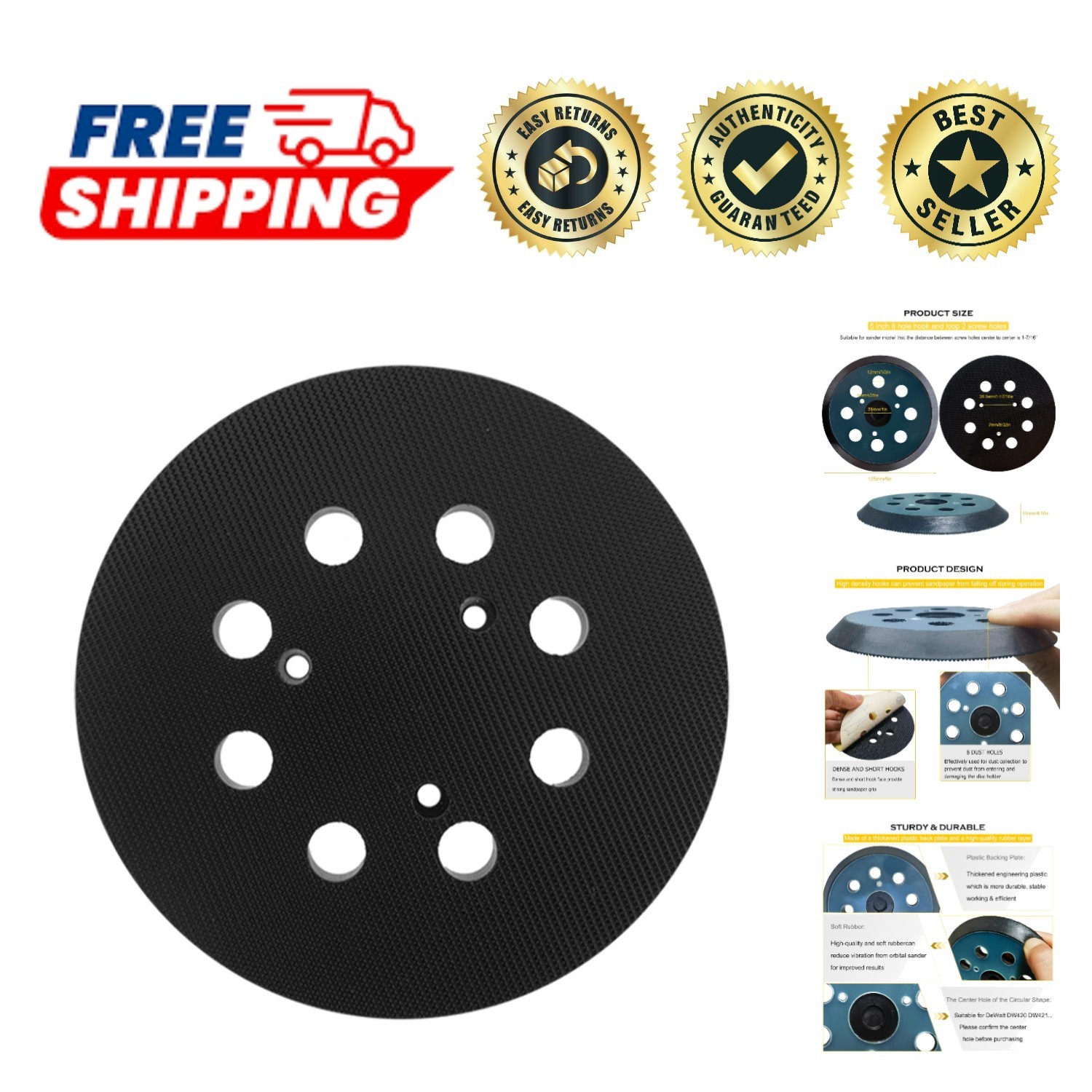 Versatile 5-Inch Hook & Loop Sander Pad – Fits Porter Cable 343/390 Series