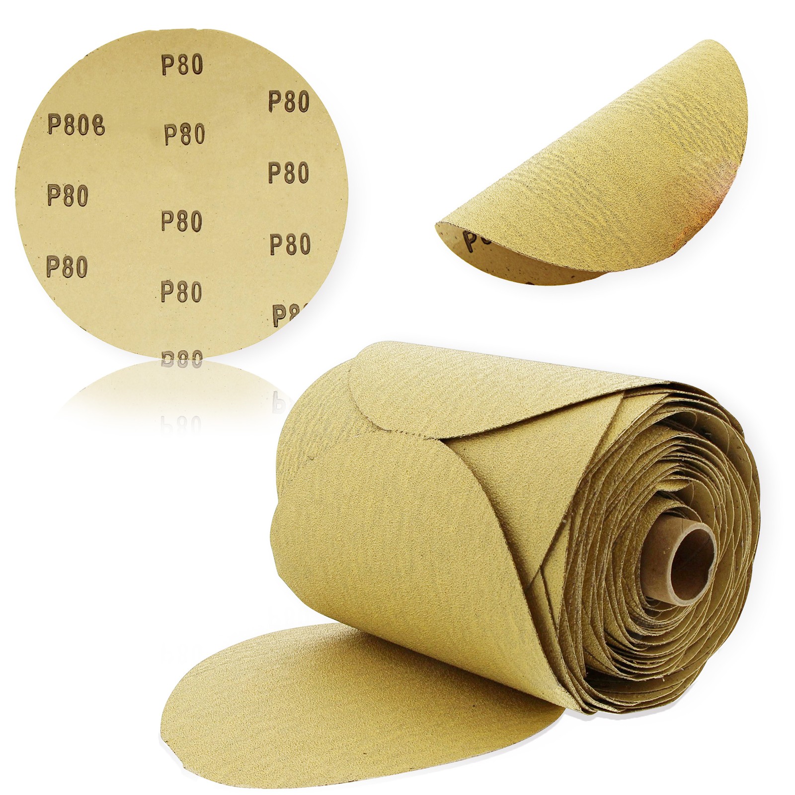 ABN 80 Grit Sandpaper Roll – 6 IN Round Sanding Discs with Adhesive Back, 100Pc