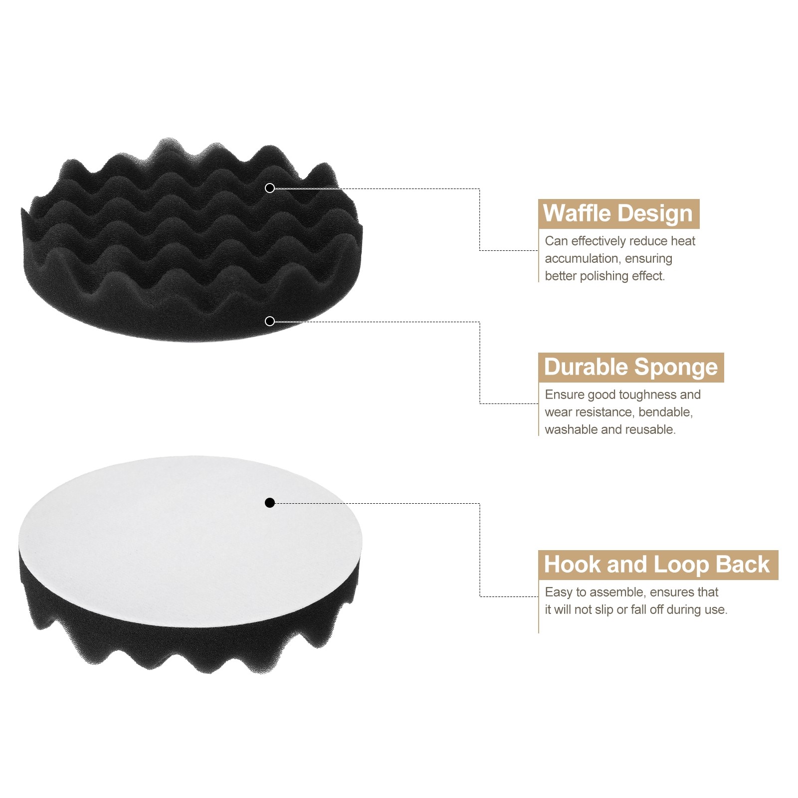 2pcs Buffing Sponge Pads 6″ Polishing Wheel Waffle Finishing Grip Pad Black