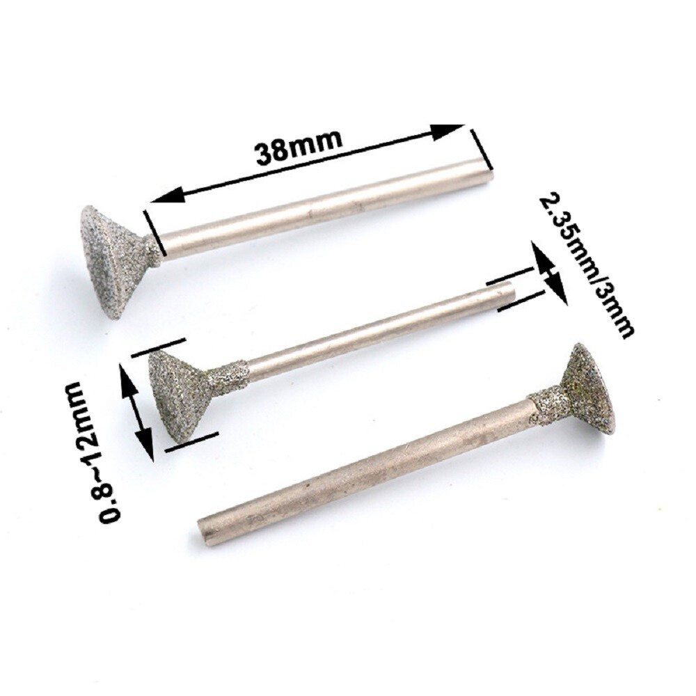 0.8mm-12mm Diamond Burr Concave Grinding Head Bit 2.35mm Shank For Rotary Tool