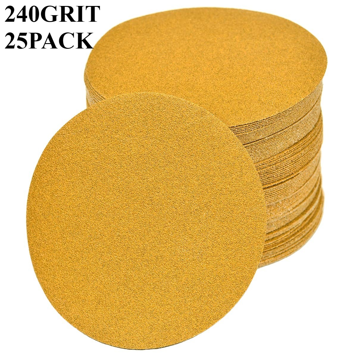 25PCS 150mm 6 Inch Gold sandpaper No Hole Hook & Loop Grip Sanding Disc 240 Grit