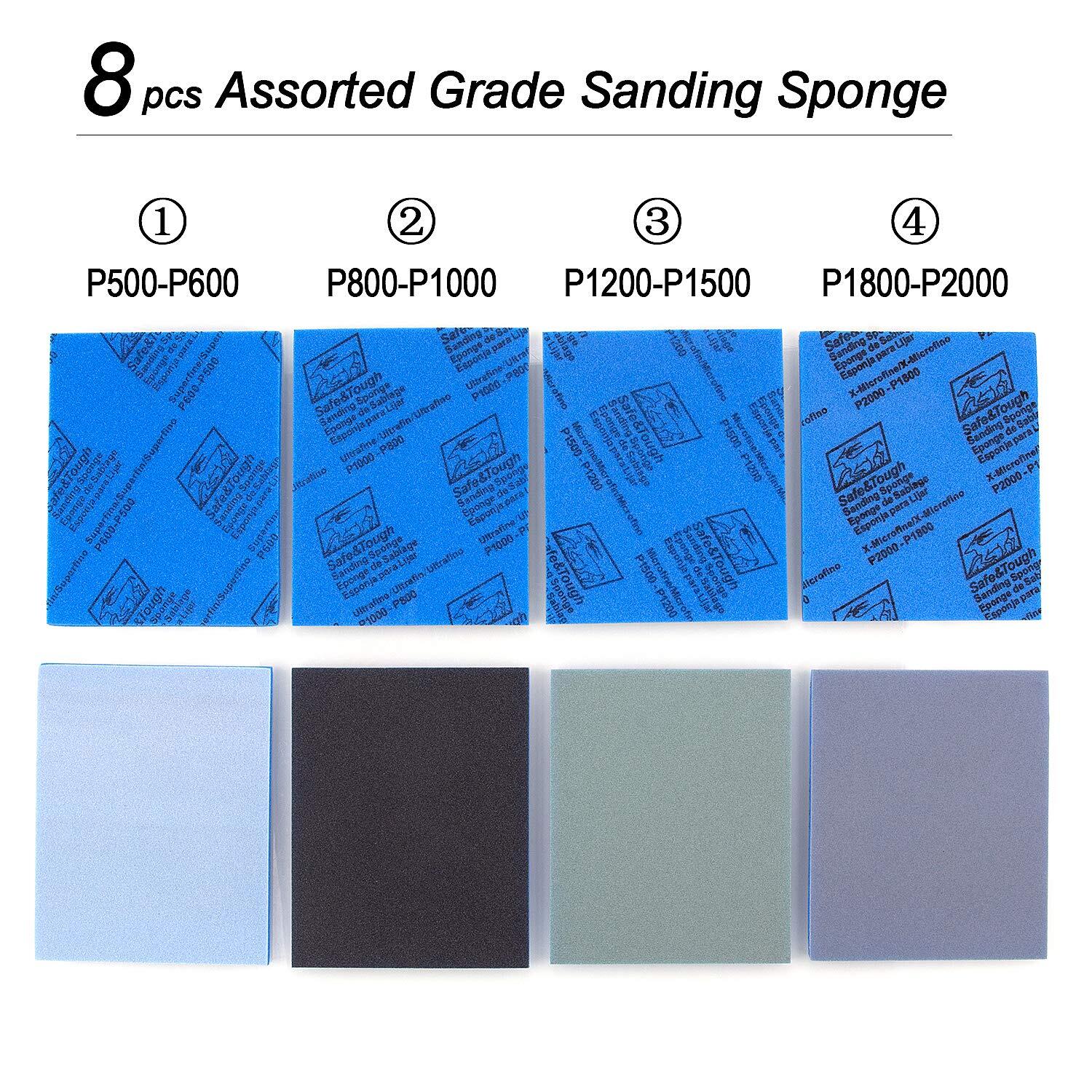 500-2000 Grit Sanding Sponge 8 Pads, 4.5″ x 5.5″ x 0.2″ Assorted Wet or Dry U…