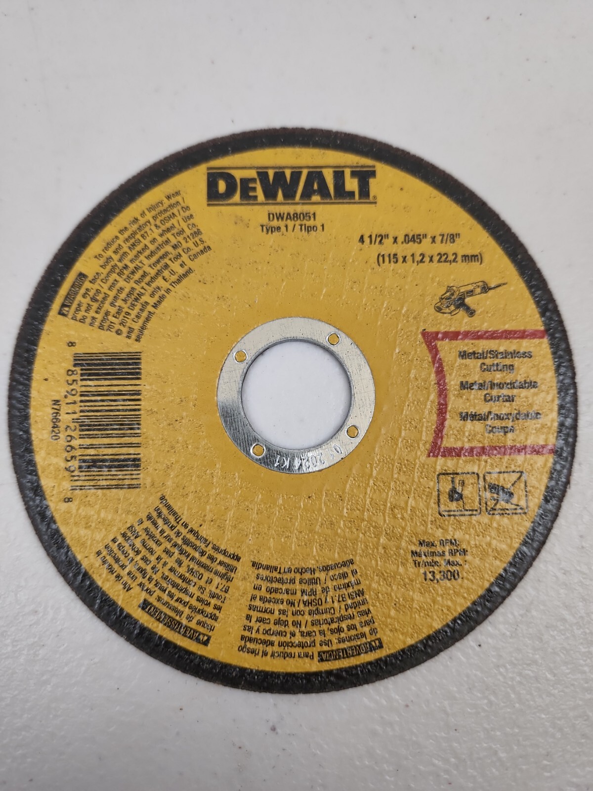 DeWalt DWA 8051 4 1/2″ X .045″ X 7/8″ Thin Cut Off Wheel Metal