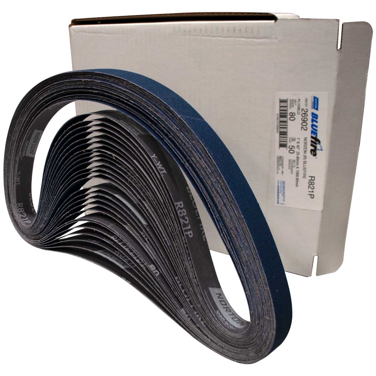 Norton 78072726902 1×42” BlueFire R821P ZA Cloth Narrow Belts 80 Grit 50 pk