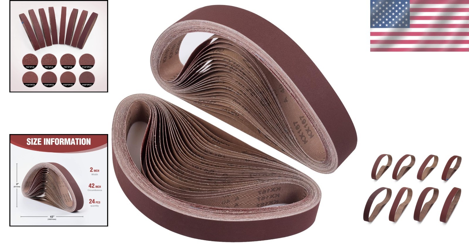 2×42 Inch Sanding Belt Kit – 24 Pcs with Aluminum Oxide