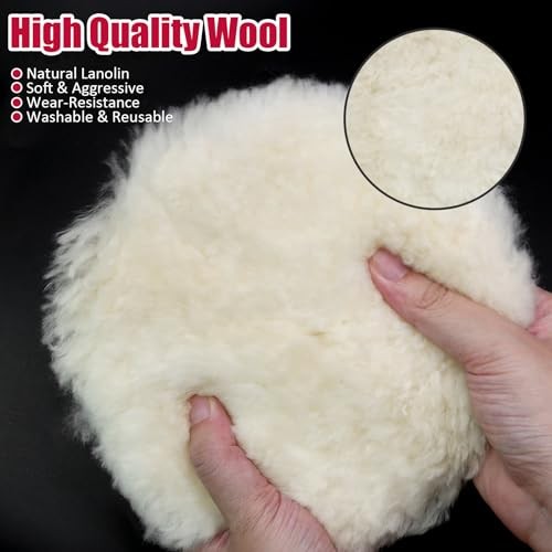 Wool Polishing Pades, 8 Pcs | Soft Sheepskin Buffing Pads, Hook and Loop 5 Inch