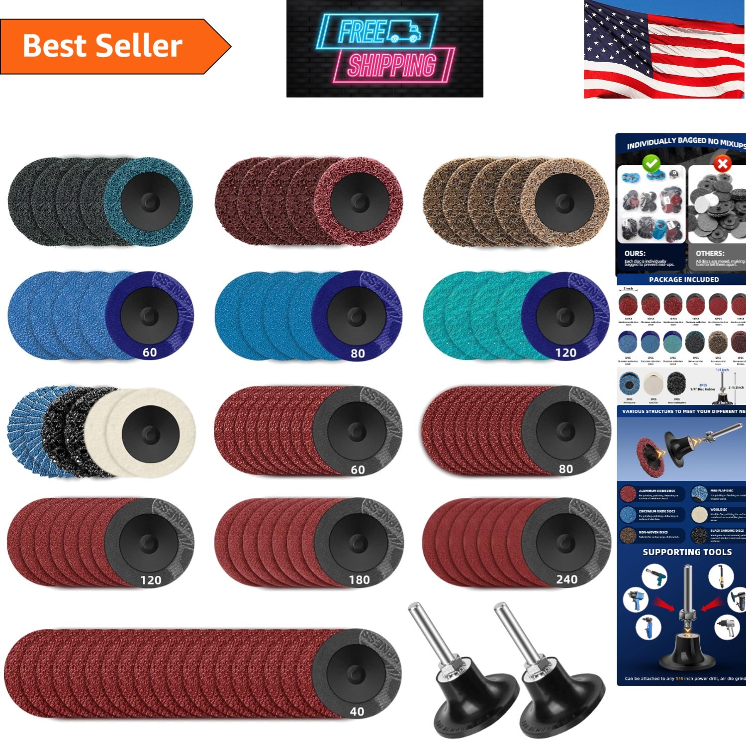 Comprehensive 2-Inch Sanding Discs Set – 108Pcs with Quick Change 1/4 Holder