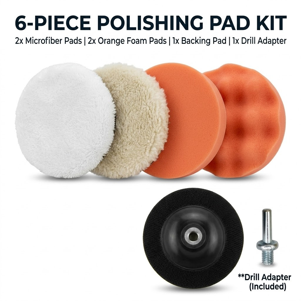 6Pcs 3 Inch Car Polishing Pad Kit Wool Buffing Disc Drill Adapter