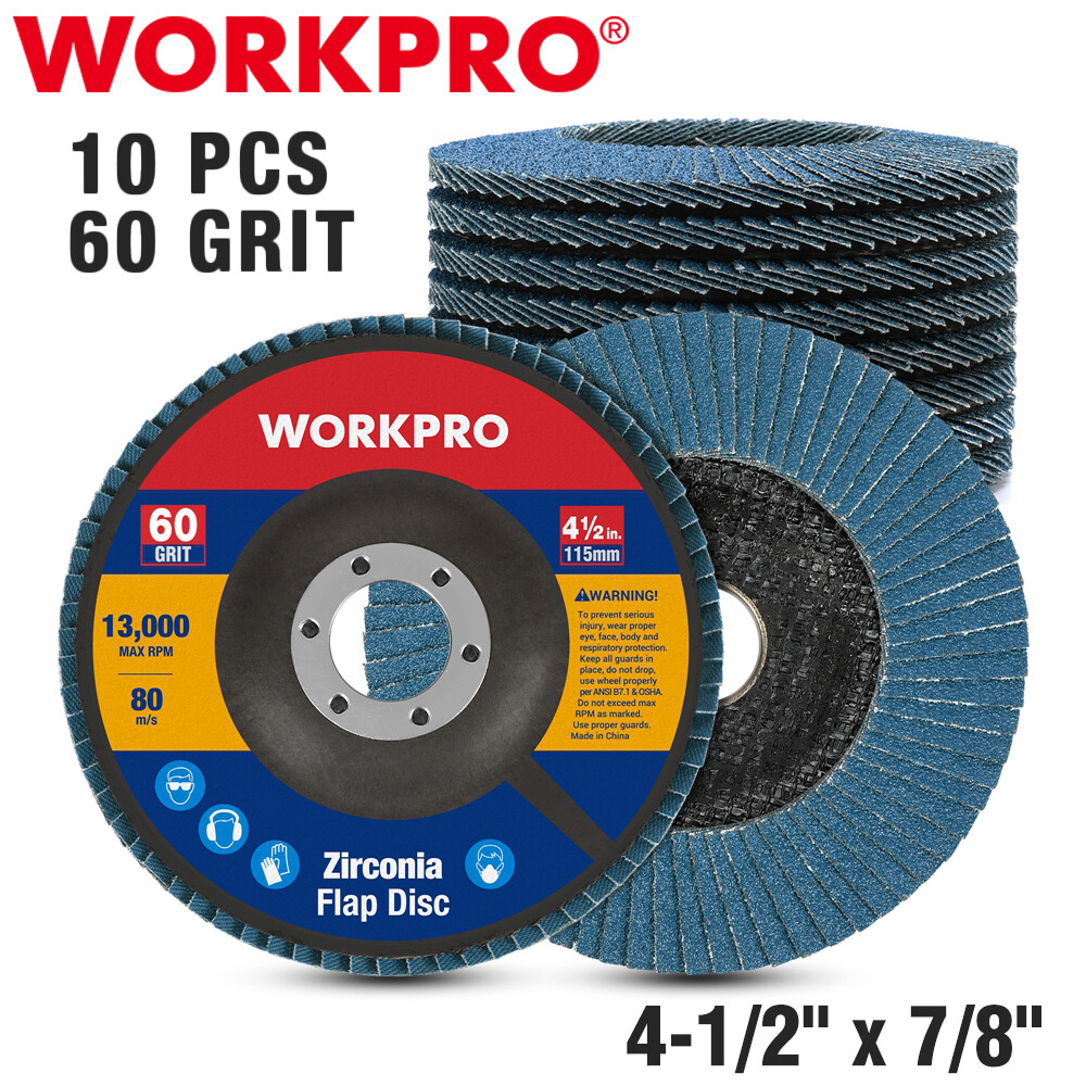 WORKPRO 10PCS Flap Disc 4-1/2″ x 7/8″ T29 Zirconia Abrasive Sanding Disc 60Grits