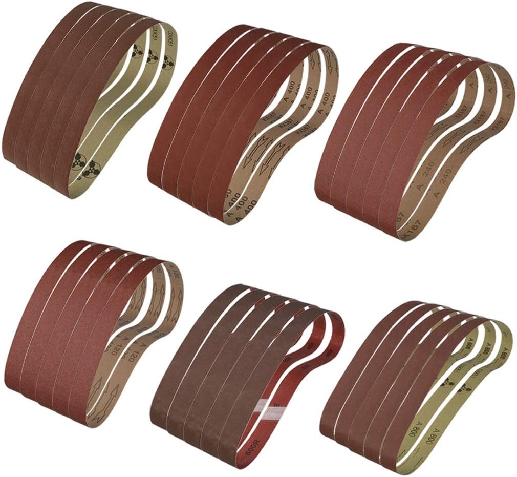 30 Pack Sanding Belts 120 240 400 600 800 1000 Grits 5PCS per 1 x 30 Inch
