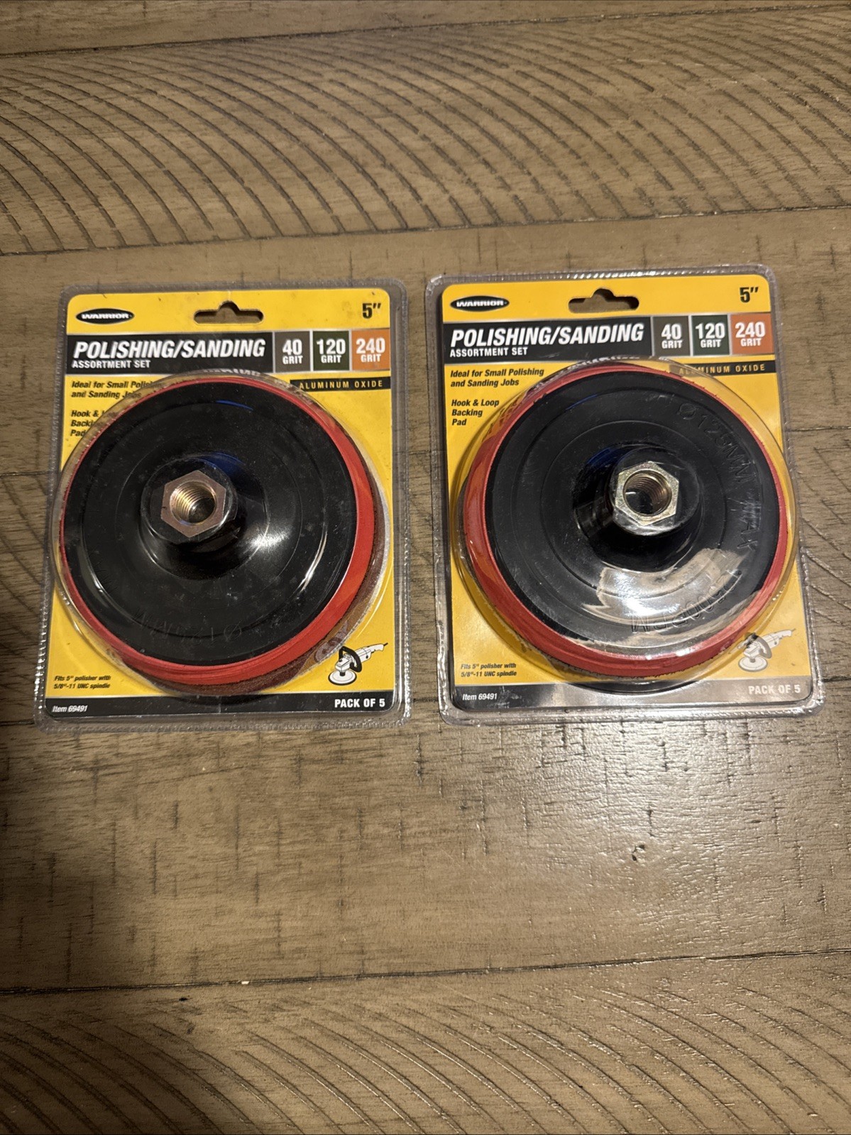 2 WARRIOR 5″ POLISHING SANDING DISC ASSORTMENT SET PACK OF 5 69491 5/8″ – 11 UNC