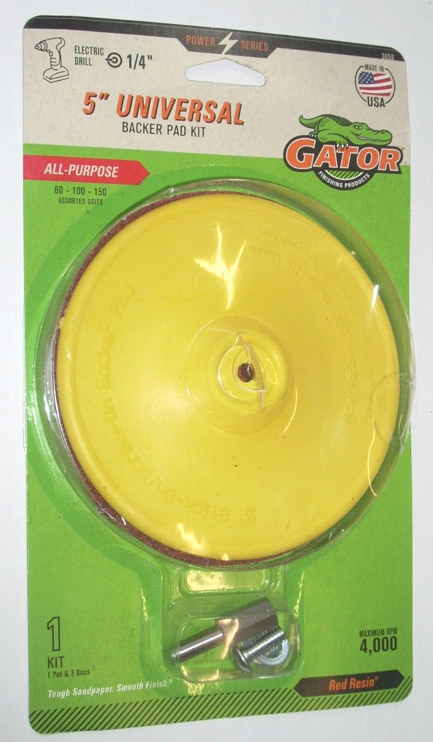 Gator 3050 5 in Backer Pad Kit 1/4 in Arbor w 3 Sanding Discs 60, 100 & 150 Grit