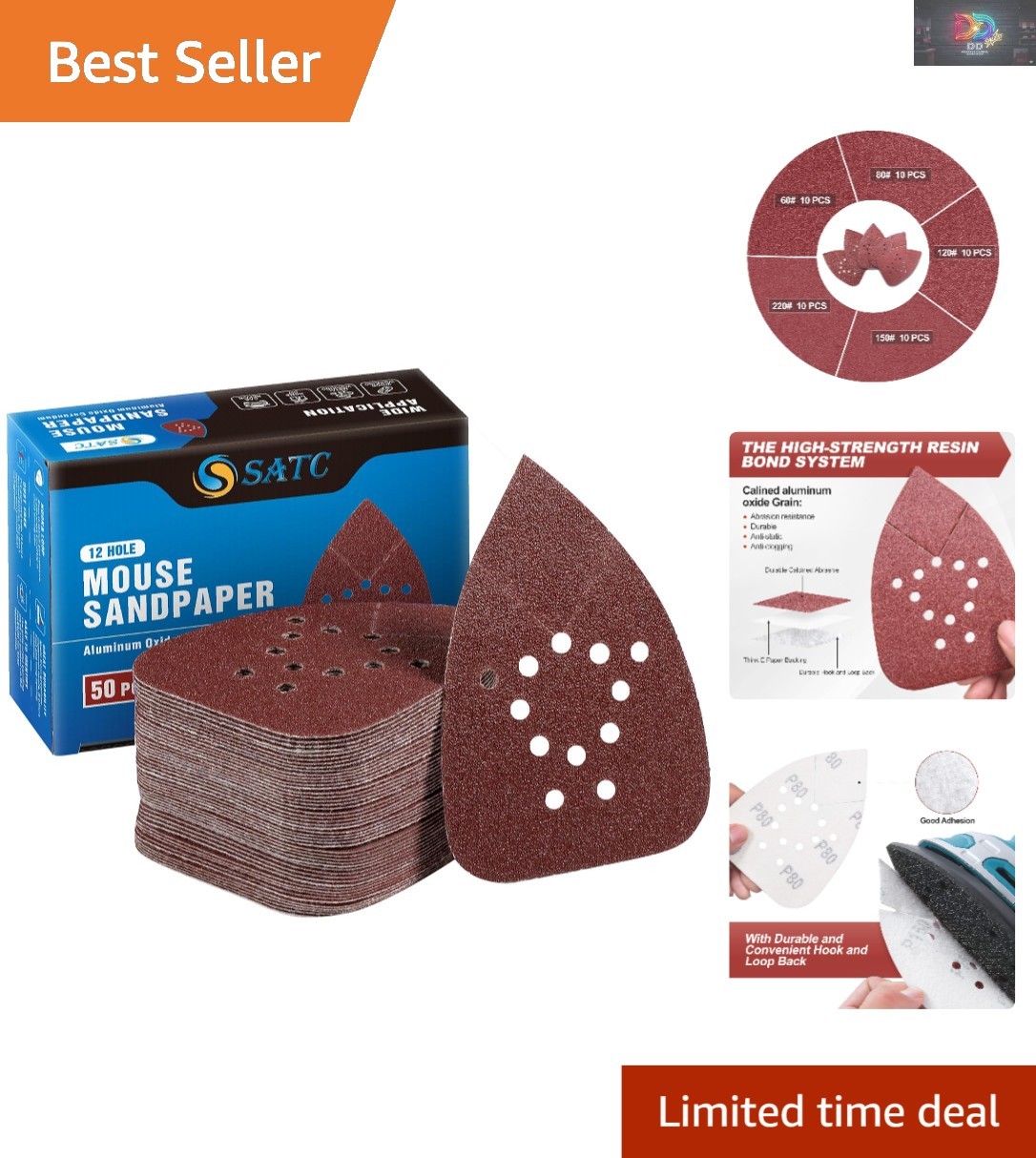 50PCS Assorted Mouse Sanding Pads for Multi-Material Refinishing