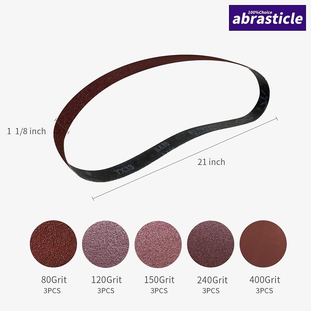 15 Pcs 1-1/8 x 21 Inch Assorted Aluminum Oxide Sanding 1.125×21(15pcs), Brown