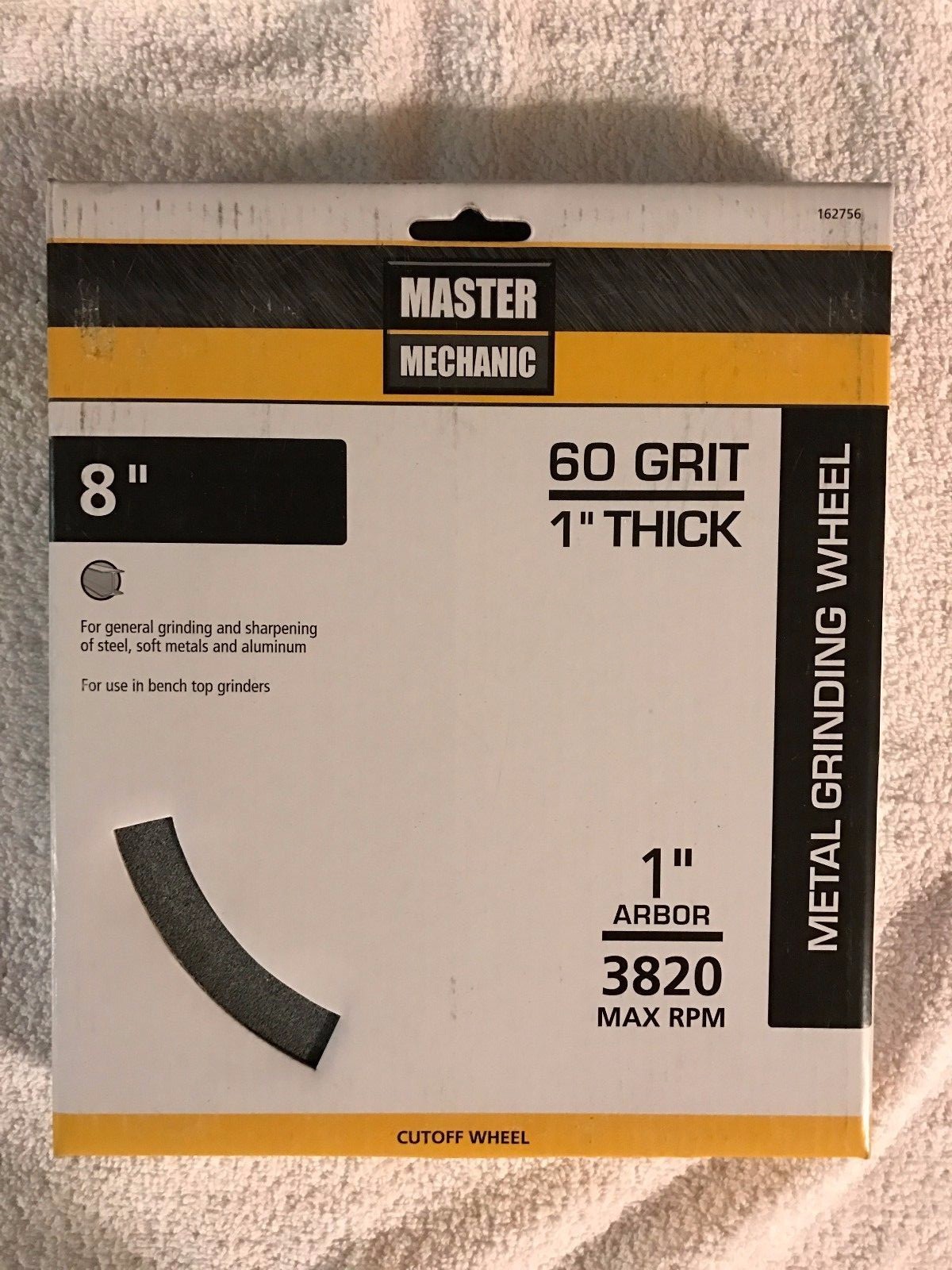 QTY 2 – Master Mechanic 8″ Bench Metal Grinding Wheel 60 Grit w/1″ Arbor 162756