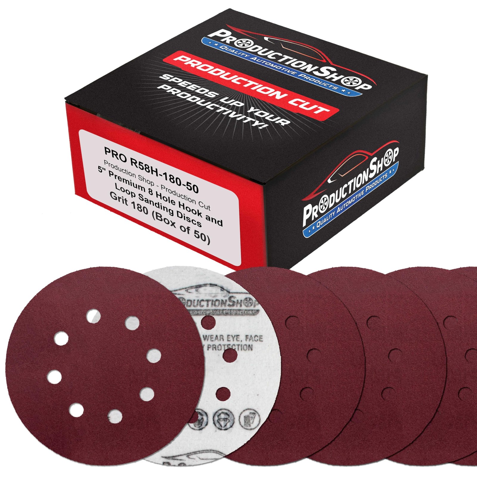 ProductionShop Premium 5″ Red 8-Hole Pattern 180 Grit 5 inches, Oxide Brown