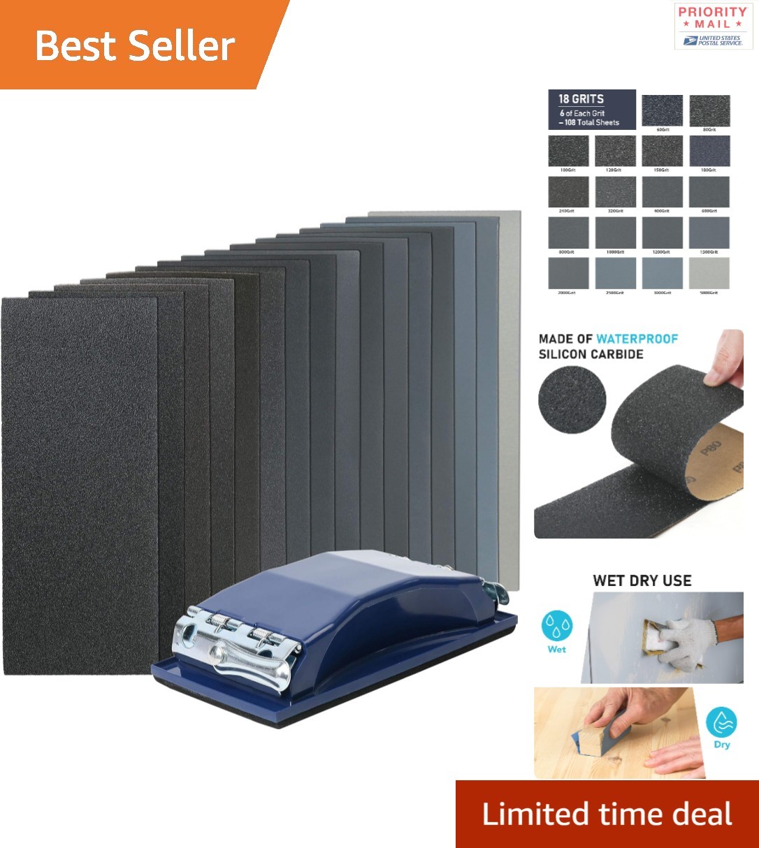 Sandpaper 9×3.6 108PCS Waterproof Silicon Carbide 60 to 5000 Grit Assortment