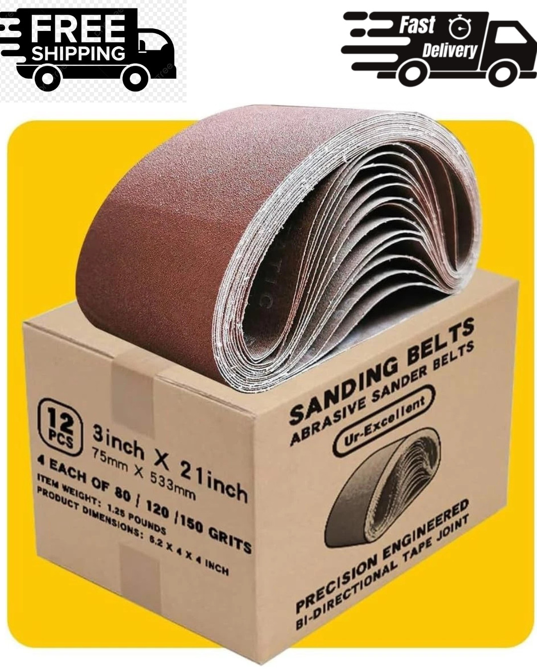 3×21 3 x 21 Inch Sanding Belt Pack 3-Inch x 21-Inch,12 Pcs(4 Each of 80 120 150