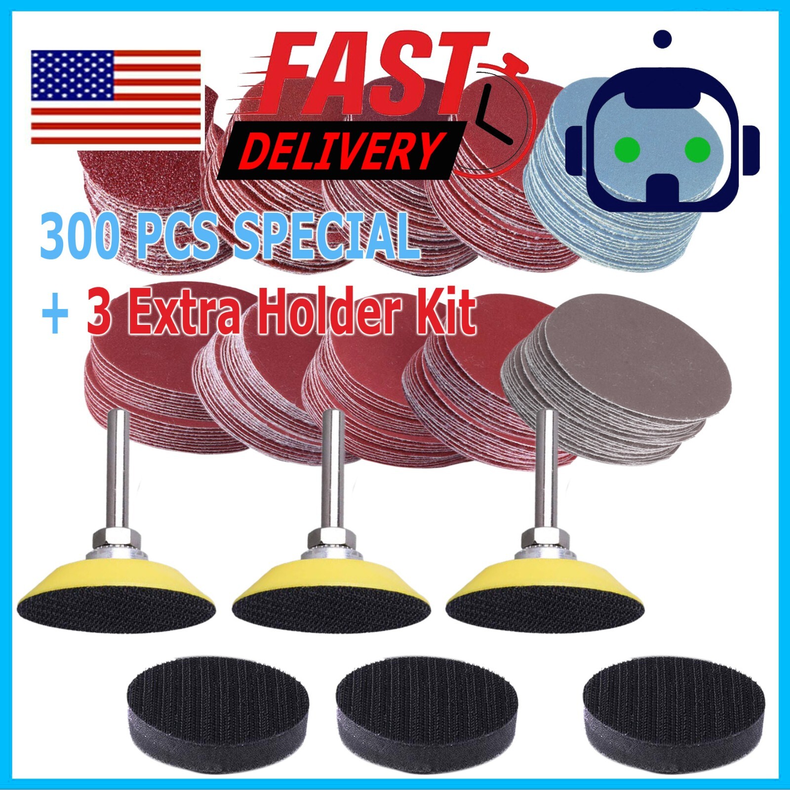 306PC 2 inch Sanding Discs Dry Hook Loop 80-3000 Grit for Drill Die Grinder US