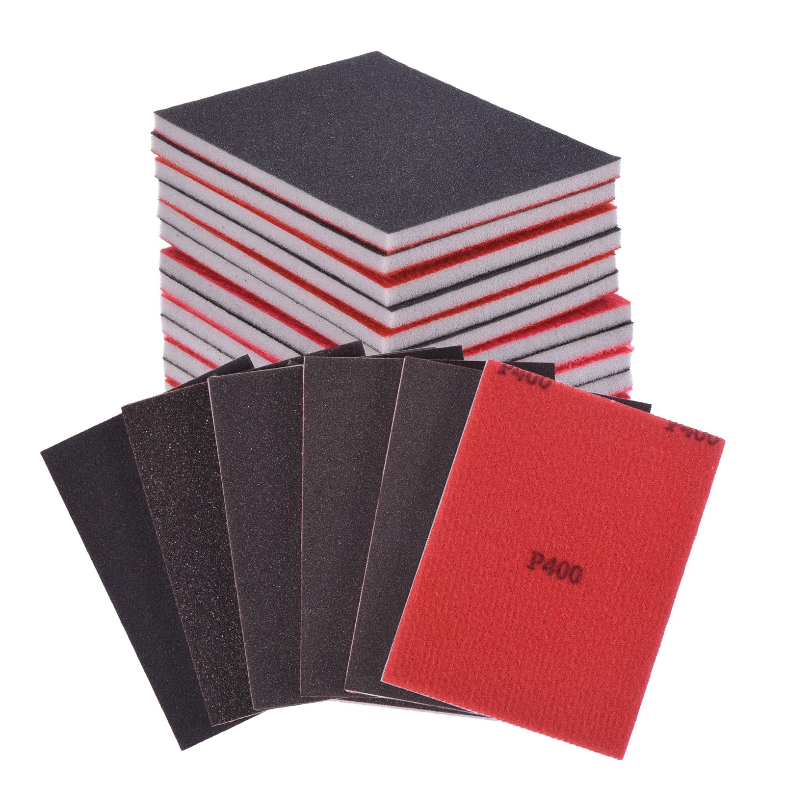 28 Pcs 100-400 Grit 4 x 2.8 Inch Hook & Loop Foam Sanding Blocks, Black