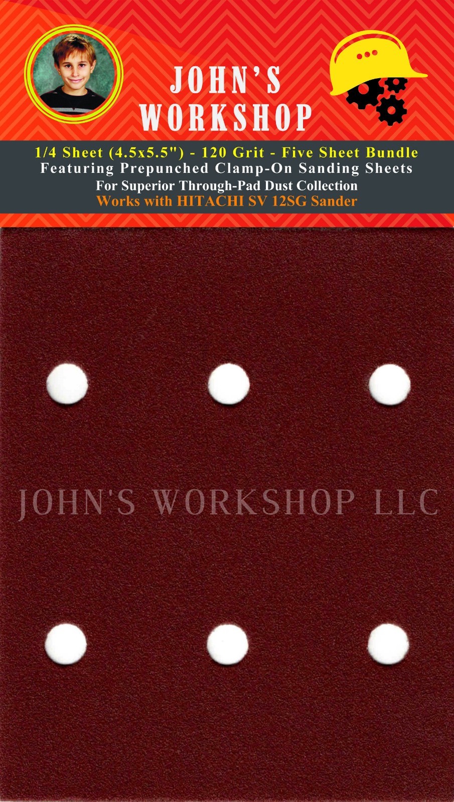 HITACHI SV 12SG – 1/4 Sheet – 120 Grit – No-Slip – 5 Sandpaper Bundle