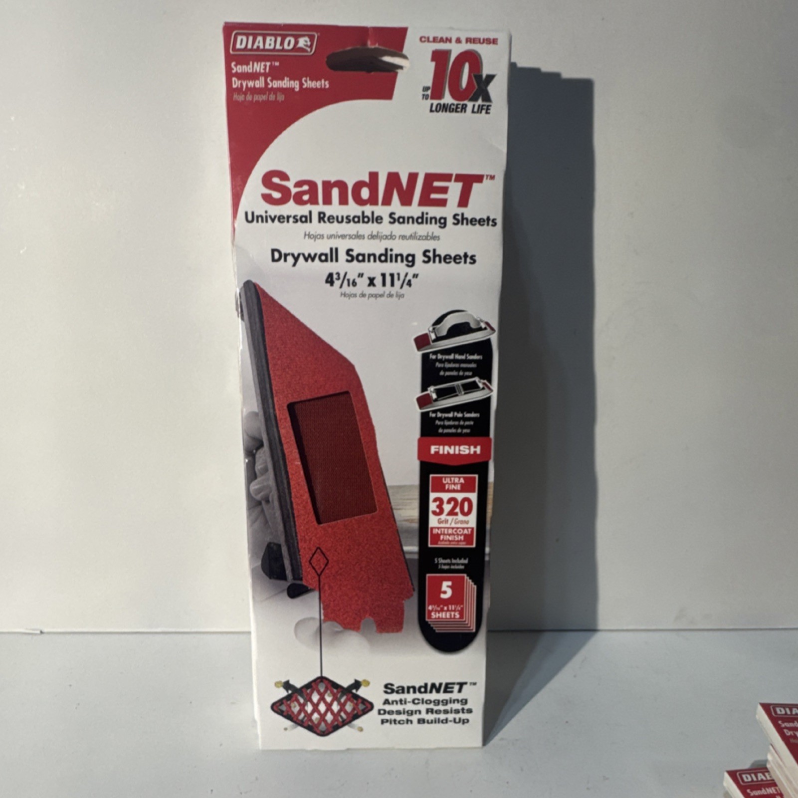 5x Diablo SandNET 320 Grit Ultra Fine Sanding Sheets 4-3/16×11-1/4in Red Drywall