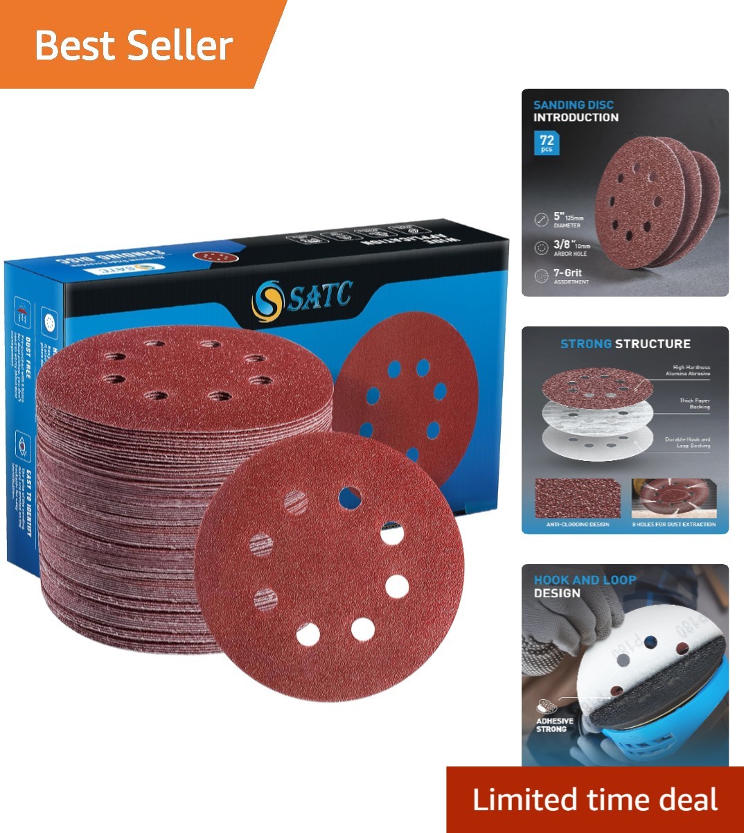 72 PCS 5 Inch Hook and Loop Sanding Discs for Orbital Sander – All Grits 40-320