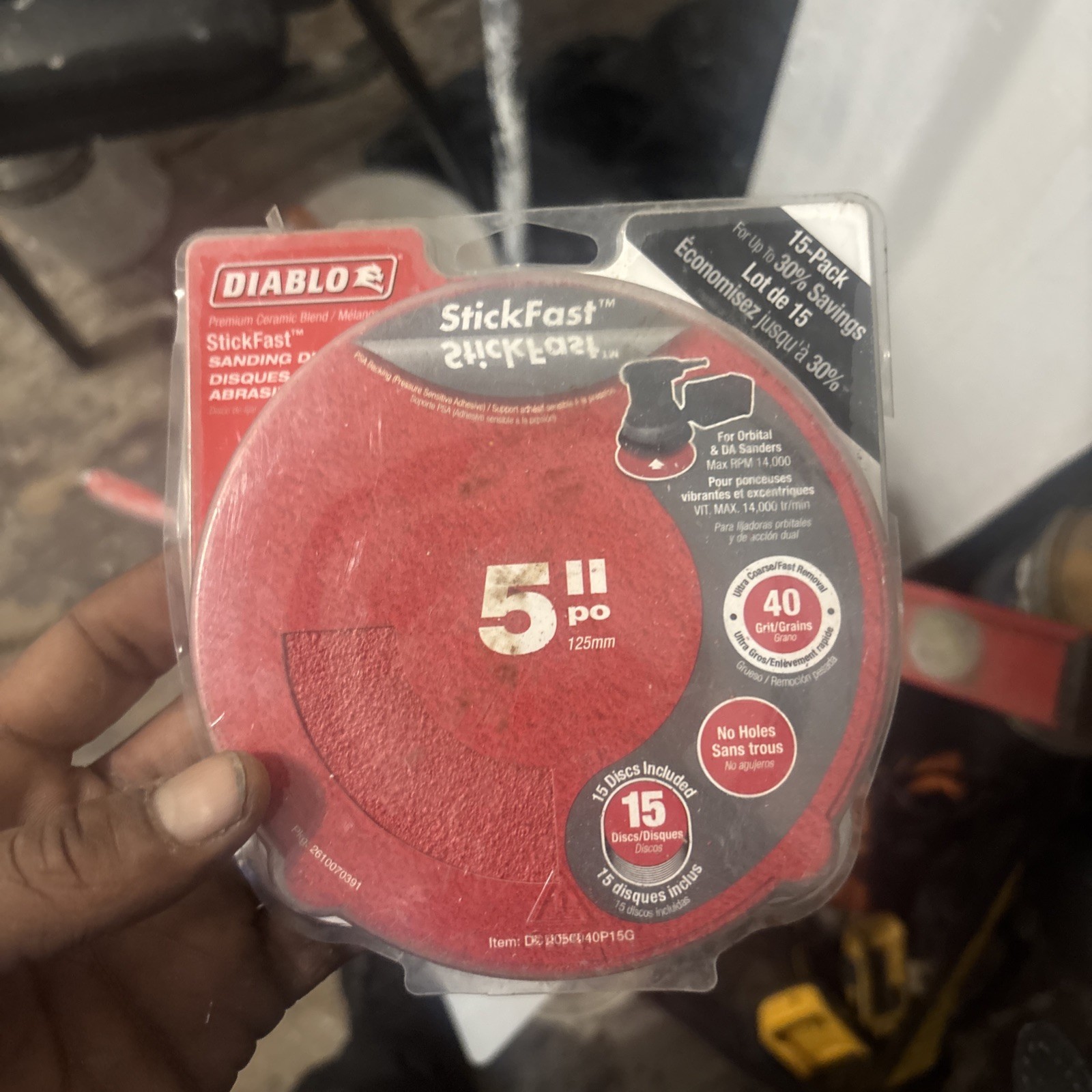 5 In. 40-grit Psa No Hole Sandpaper (15-pack) | Grit Count Diablo Holes Disk