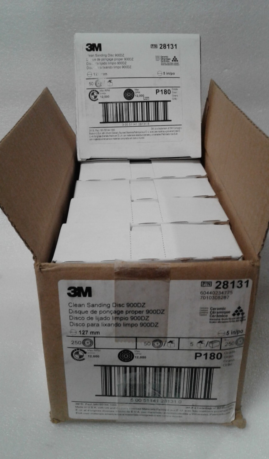 Box of 250 3M 28131 Hook and Loop Disc 900DZ 5 Inch P180 Very Fine – New in Box