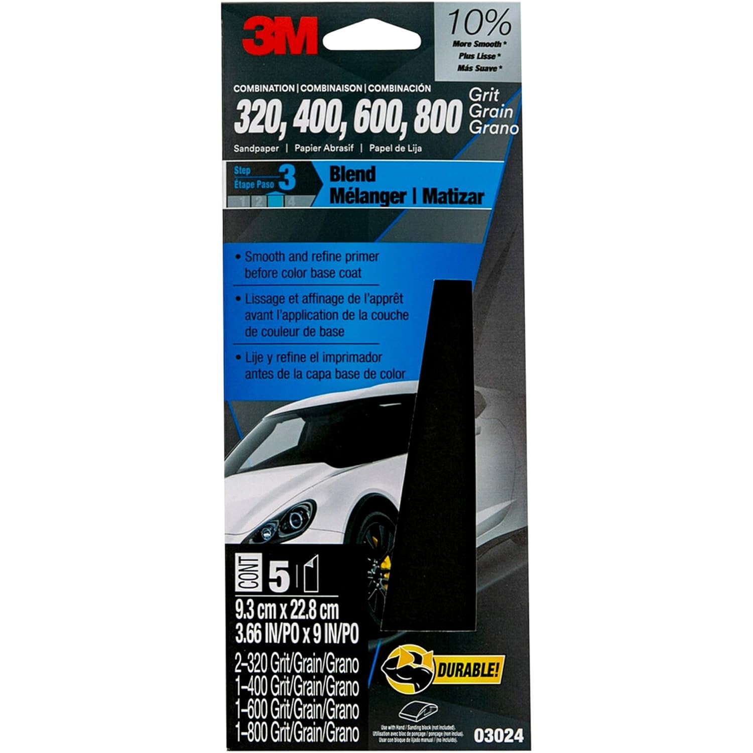 3M Wetordry Sandpaper 03006 Assorted Fine Grits 1000-2500 Auto Body Sanding 5 Pa